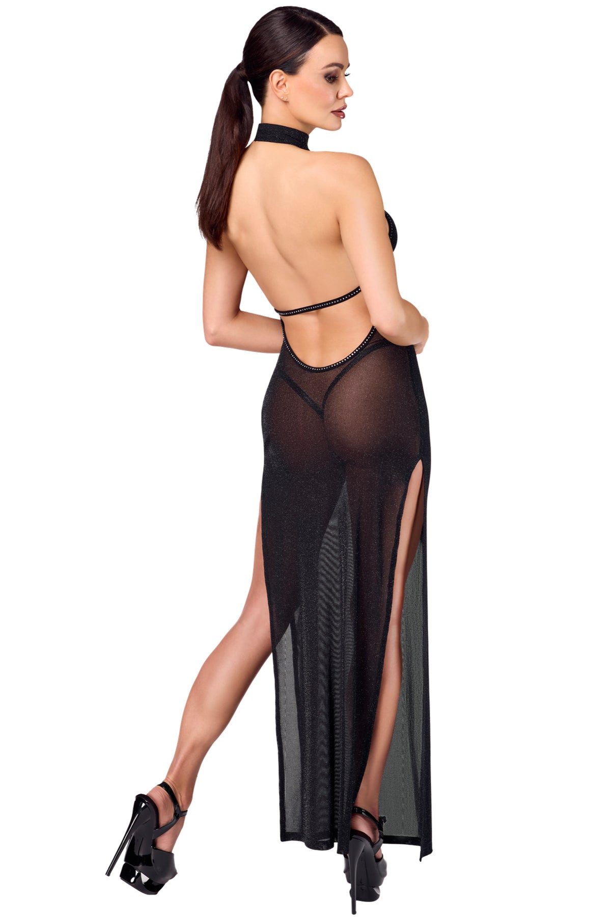 F372 Onyx Twin-slit Long dress - 3XL-3
